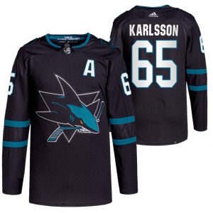 Kinder San Jose Sharks Eishockey Trikot Erik Karlsson #65 Alternate Schwarz 2021-22 Authentic Pro